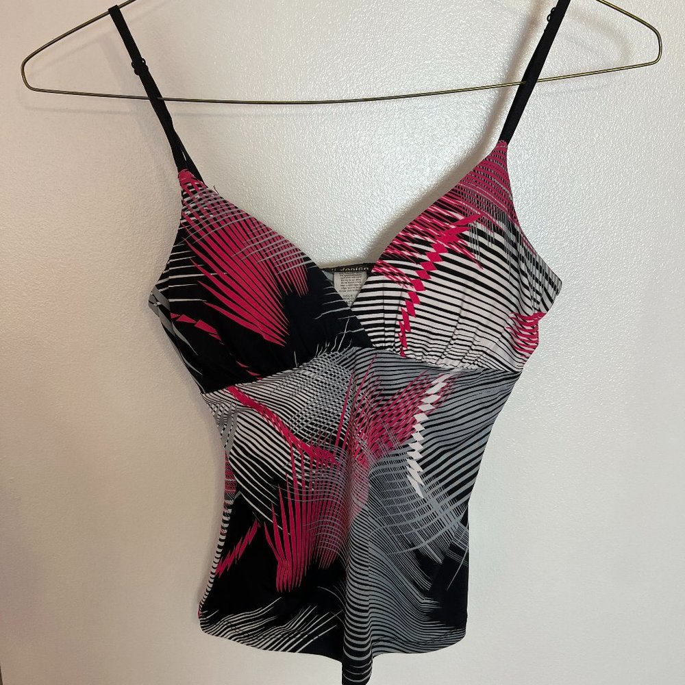 Pink, black, white striped tank top